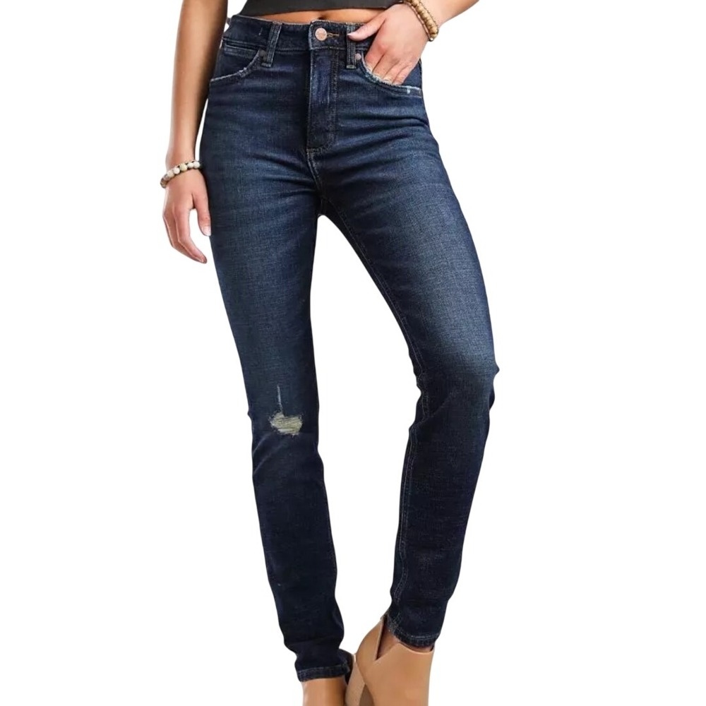 Wrangler Retro Skinny Jeans 29x28 Dark Wash High Rise Distressed Western Cowgirl